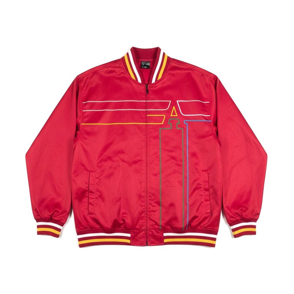 Vintage Y2k Delf Trading Full Zip Track Bomber Jacket Satin Red 3XL Blokecore